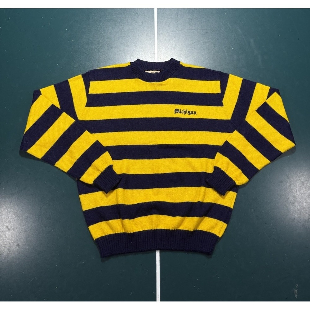 Vintage 1970s University‎ of Michigan Striped Sweater Men's Large Wolverines USA